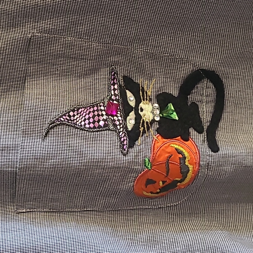Vintage Karen Scott Plaid B&W Halloween Embroidered Beaded 👕 Sz S - Picture 5 of 6
